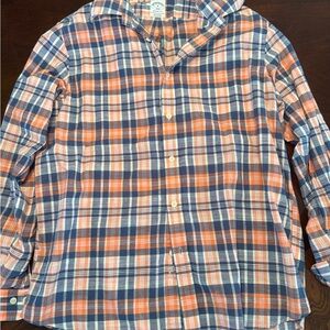 Brooks Brothers Orange and Blue Plaid Casual Button Down Shirt